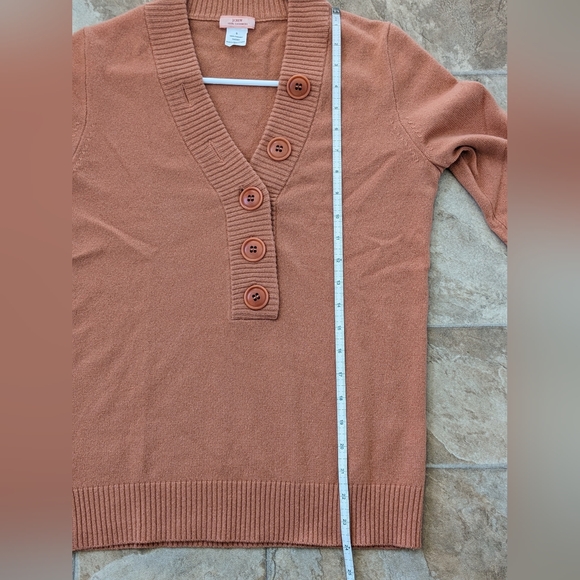 J.Crew Sienna Brown V-neck Button Henley Cashmere Sweater - Picture 7 of 9